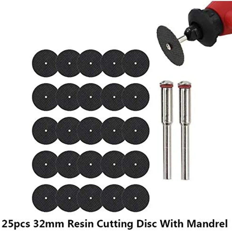 Rebolo com Mandris, Ferramentas Rotativas, Disco De Corte De Resina, Mini Lâmina De Serra Circular, Roda De Corte Rotativo, 25Pcs, 32mm