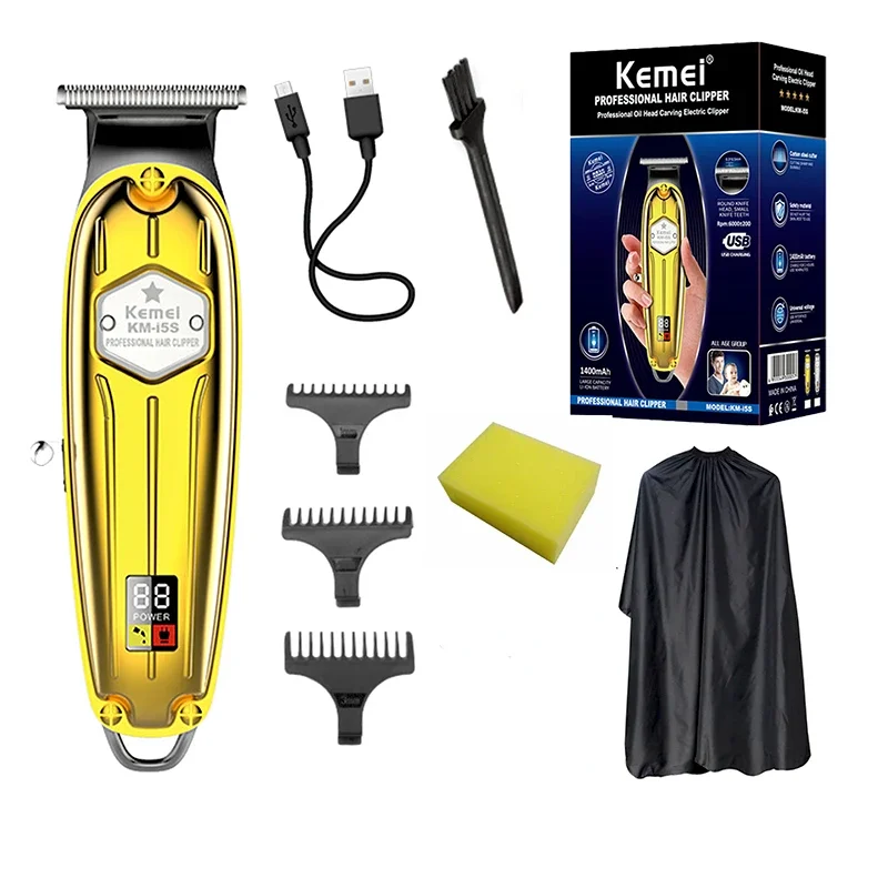 Kemei KM-i5S Gold Metal Body LED Power Display USB Rechargeable Men Hair Clipper hair trimmer  clippers for men  beard trimmer