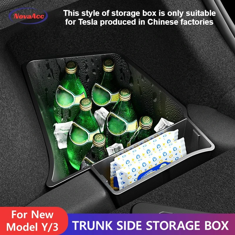 

Trunk Side Storage Box For Tesla Model Y Juniper 2021-2026 Model 3 Highland 2024 2025 TPE Layered Organizer Integrated Trunk Mat