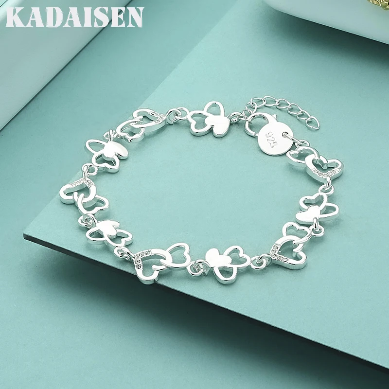 Feine Charms aus 925er-Sterlingsilber, hübsches romantisches Herz-Kettenarmband für Damen, luxuriöser Schmuck, Hochzeit, Party, Urlaub, Geschenke