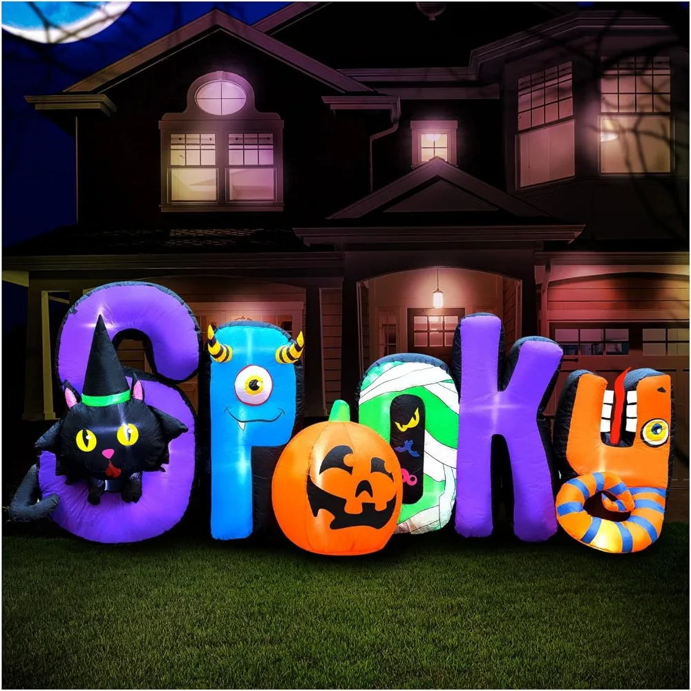 Halloween Inflatables Large 9 ft Spooky Sign - Inflatable Outdoor Decorations Funny Party Halloween Decorations for Yard Lawn