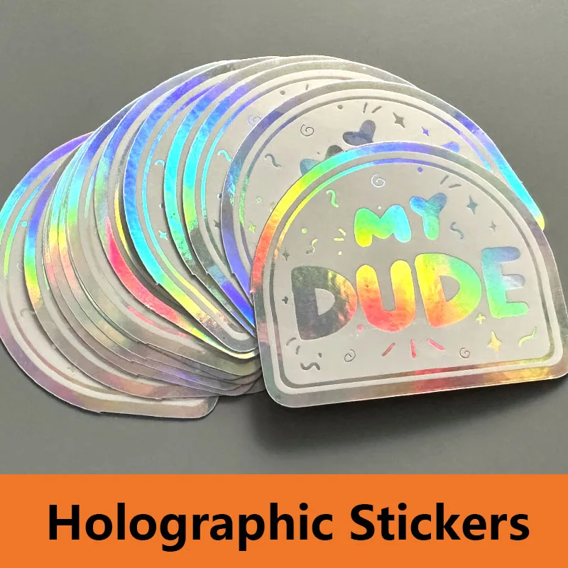 Custom Glitter Stickers Waterproof Decorative Logo Label Laptop Cartoon Hologram Holographic Sticker Anime Cute Clear Label