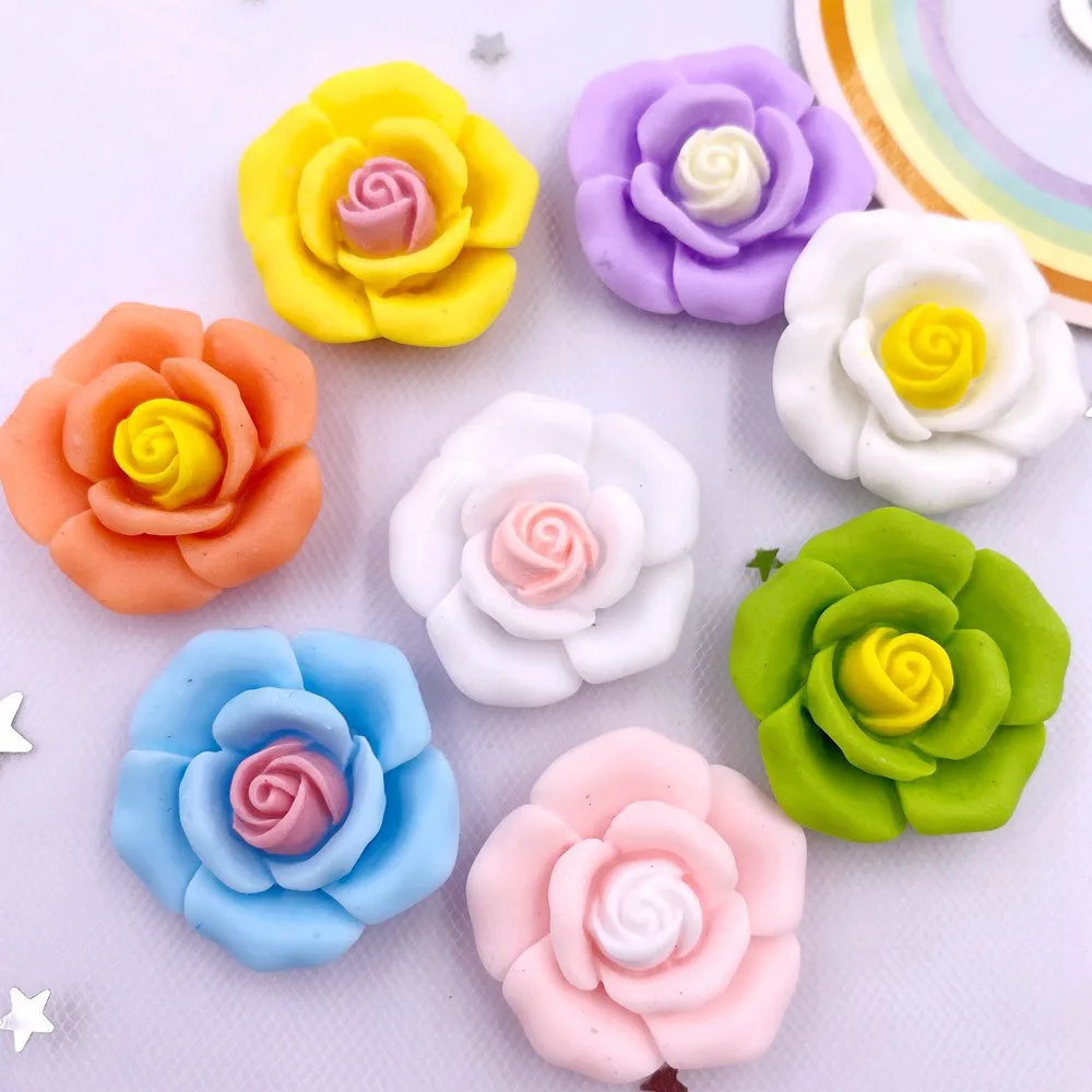 10Pcs 26mm Resin Colorful Double Layer Large Flower Flatback Flower Stone Buttons Scrapbook DIY Bow Ornament Appliques Craft L78