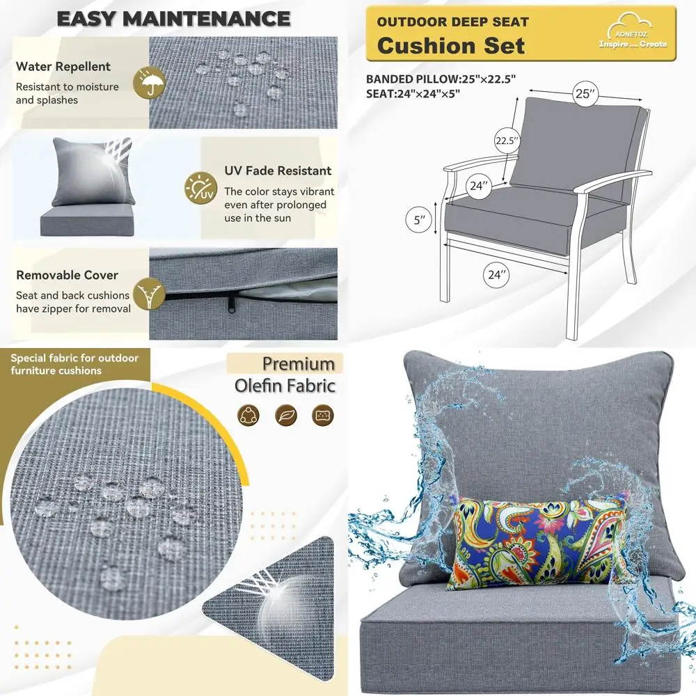 

Комплект из 24 уличных глубоких подушек для сидений, из олефиновой ткани, устойчивой к погодным условиям, со съемными чехлами