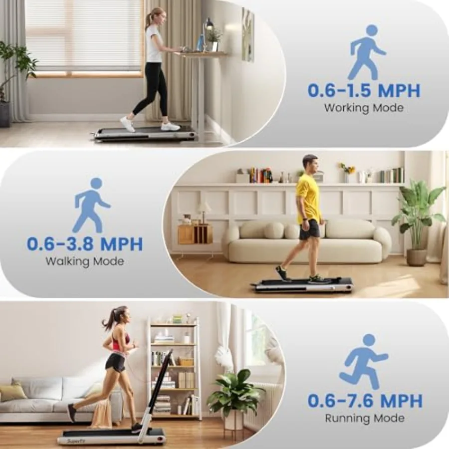 Under desk treadmill for home and office use, steel frame, black, foldable portable design with 340 LBS capacity, LED display,