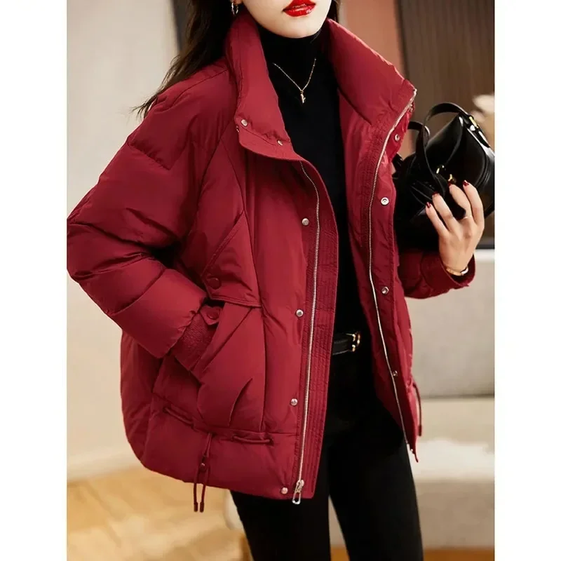 Red Down Cotton Jackets for Women's New Popular Winter Jacket, Oversized Thickened Cotton Jacket Thicken Coat Female Parkas