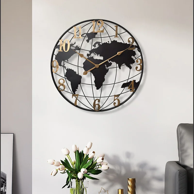 Stylish Decorative Clock for the Entrance Hall: Retro Ironwork Globe Map Clock with Creative Digital Design