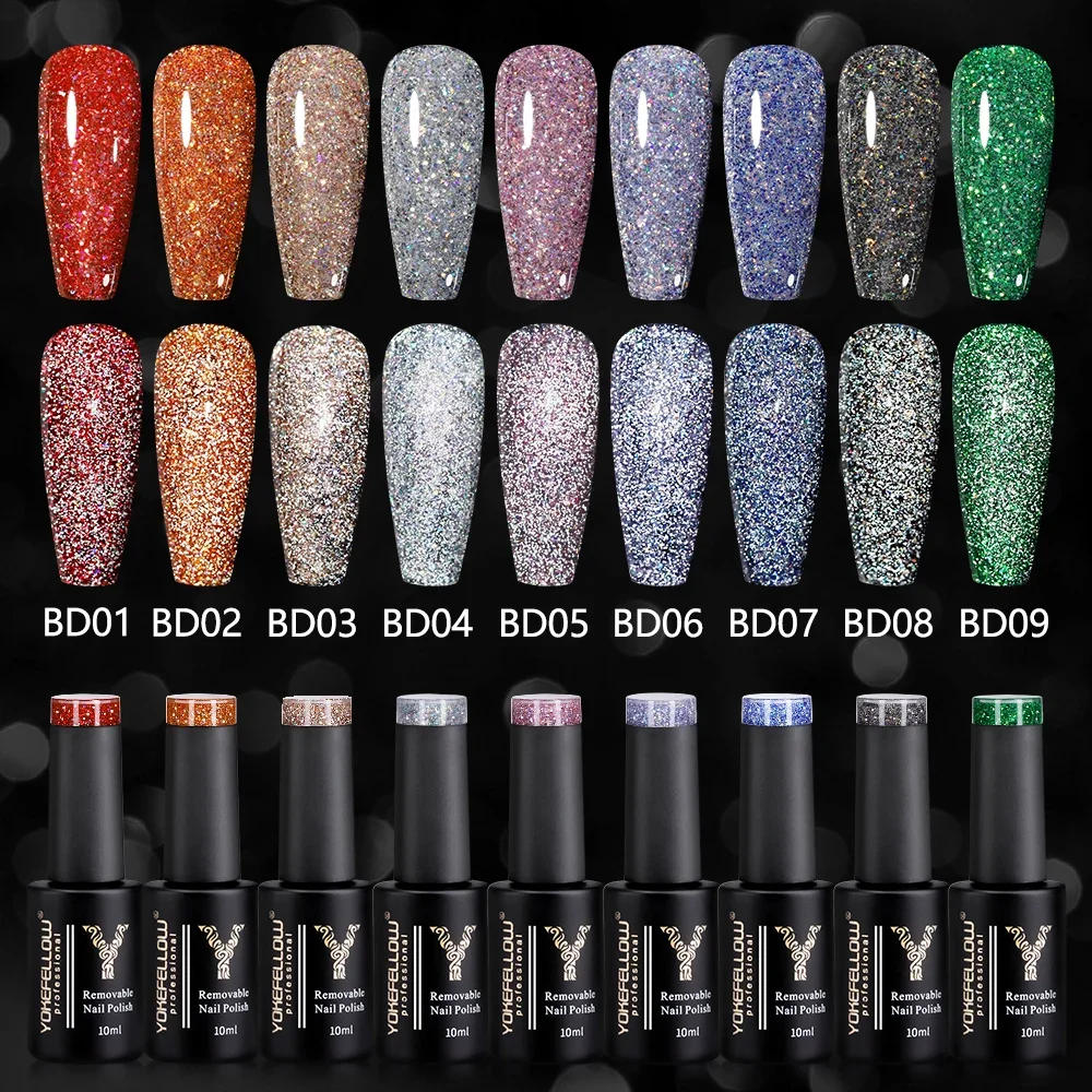 YOKEFELLOW Platinum Glitter Nagellak Sparkly Glanzende UV LED Losweken Rood Zilver Gel Polish Thuis DIY Manicure Nagelsalon Vernis