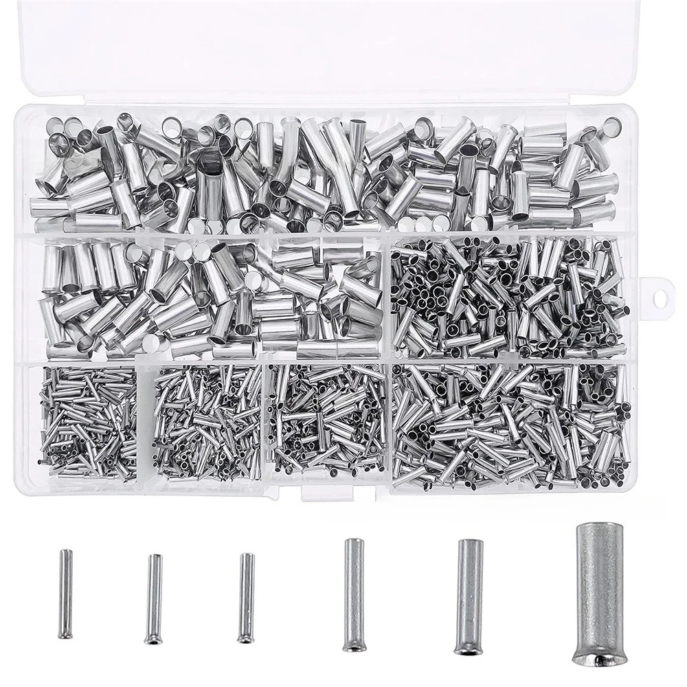 1950PCS Boxed Tinned Copper EN Wire Ferrules, Bare European Crimp Terminals, 0.5-10mm² for Electrical Wiring