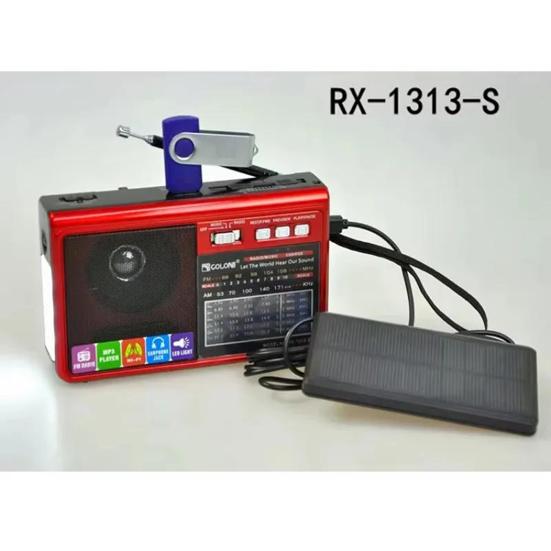 Golon Rx1313S Rx-1313-S Rx-1313Bt Emergency Pocket Solar Flashlight Fm/Am/Sw1-6 8 Bands Radio With 3 Way Speaker Player