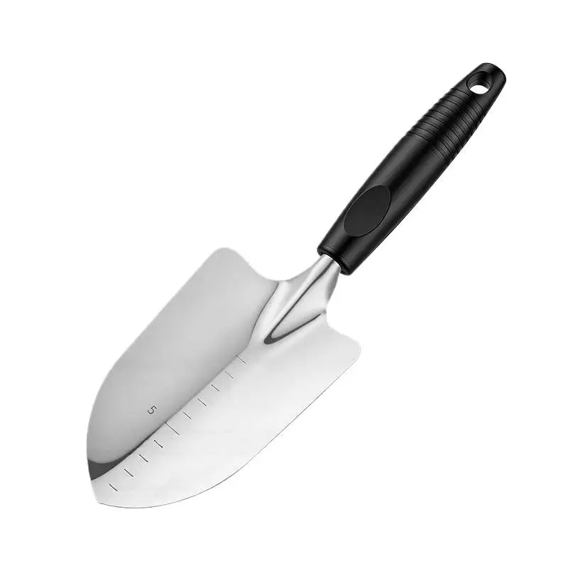 Edelstahl-Gartenspatel mit Tiefenmarkierungen, ergonomischem Soft-Grip-Griff zum Pflanzen und Umpflanzen, leicht zu reinigen, robust. – Detail 6