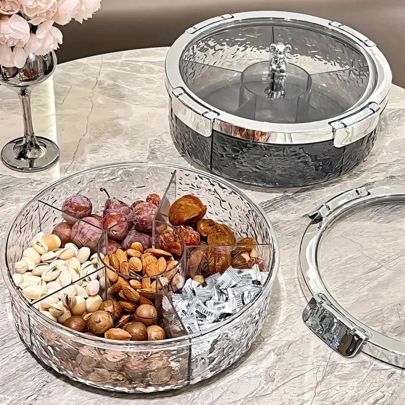 

Snack Fruit Divided Plate Box Serving Tray Rack with Lid Candy Platter Compartment Storage Food Nut Dried Snacks Plastic Dish
