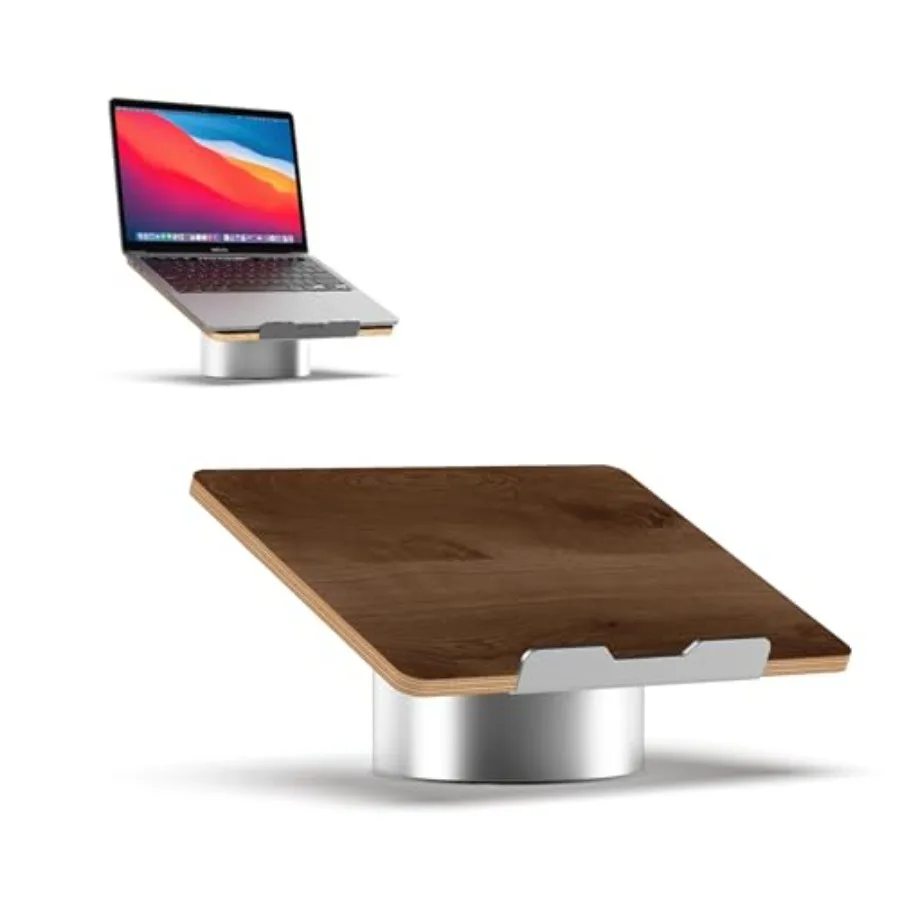 Laptop Riser for Desk in Wood Top and Space Gray Aluminum Base Compatible with MacBook and Other Laptops Up to 16 Inch Ergonomi