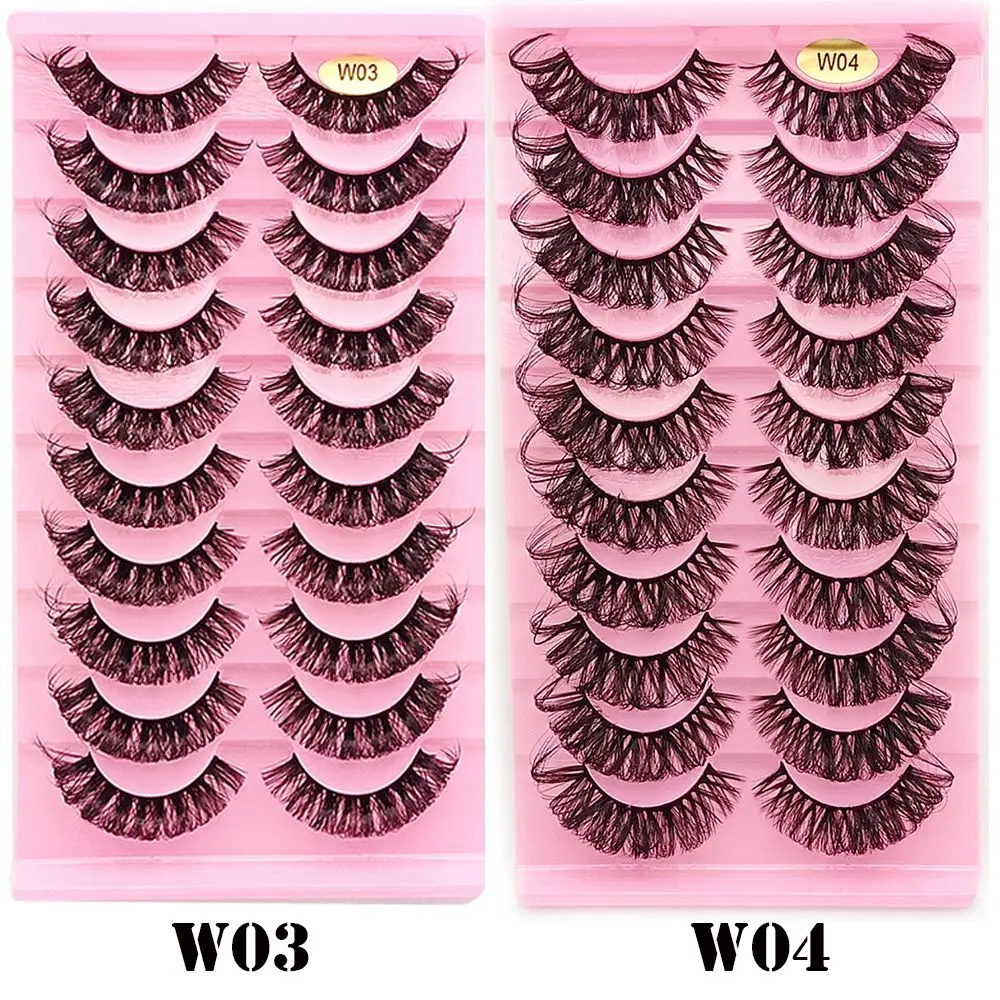 10 جوڑے دوبارہ قابل استعمال Fluffy Soft Wispy والیوم روس والیوم DD Curl Faux Mink False Eyelashes