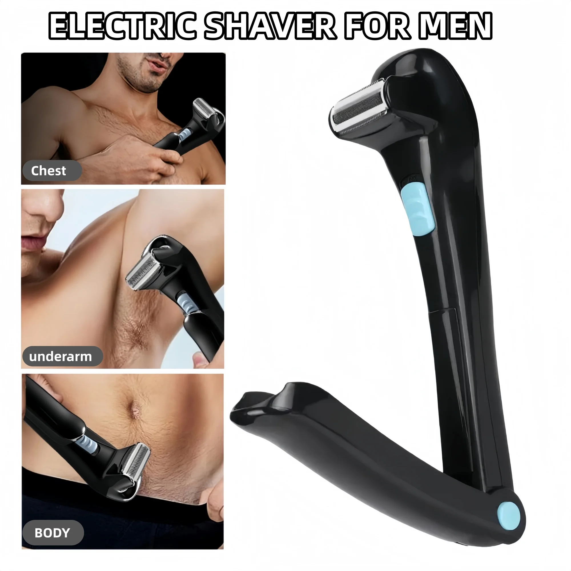 Rechargeable Electric Back Shaver for Men Body Hair Trimmer Portable Grooming Razor  Operated Ergonomic Design for DIY Hair Remo