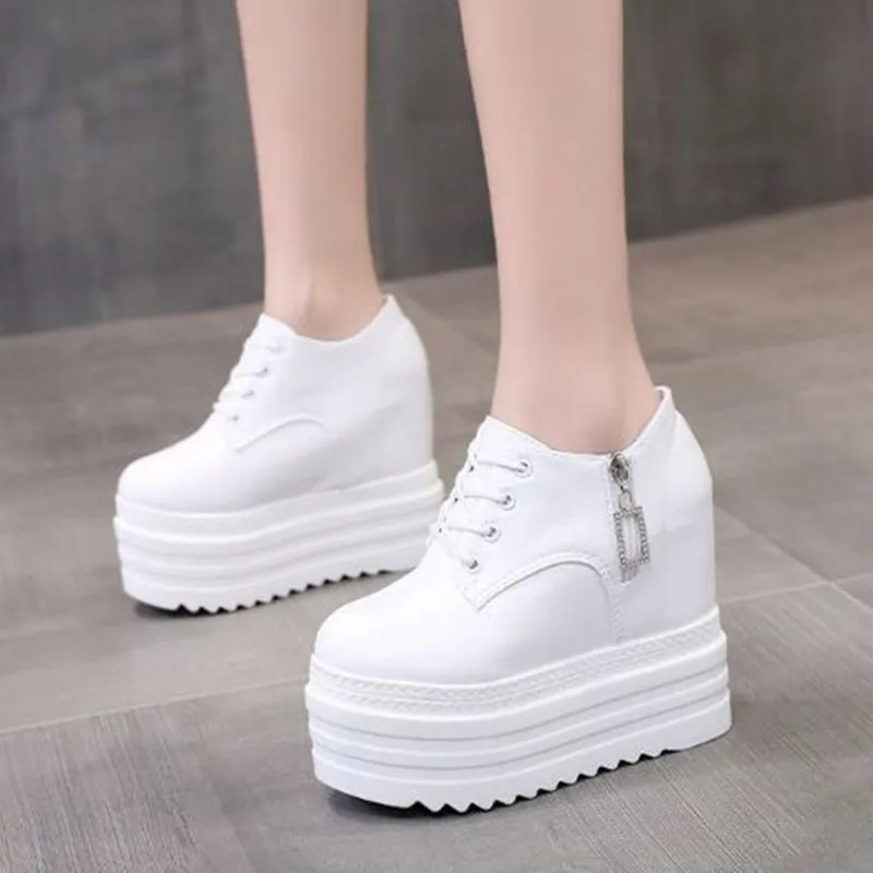 

Новые осенние женские туфли на высокой платформе, повседневная обувь, увеличивающая рост, кроссовки на толстой подошве 12 см, дышащая обувь, женские кроссовки