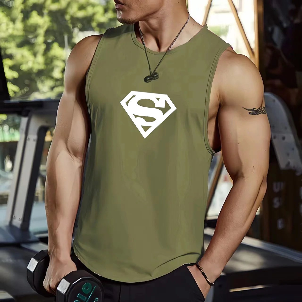 Summer new muscle fitness trend, quick drying vest, basketball running training, sports gym, breathable sleeveless men's T-shirt