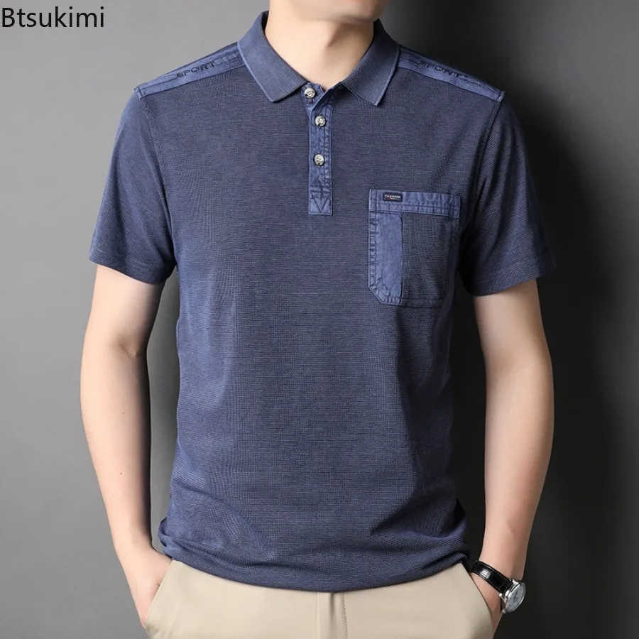 

Men's Summer Short Sleeve Polo Shirts Fashion Patchwork Design Lapel Casual Shirts Men Loose Embroidery Business Tops Sport Tees