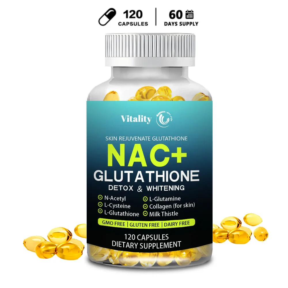 Vitality NAC Supplement N-Acetyl Cysteine Capsules Maximum Strength L-Glutathione Potent Antioxidant Support Skin Health