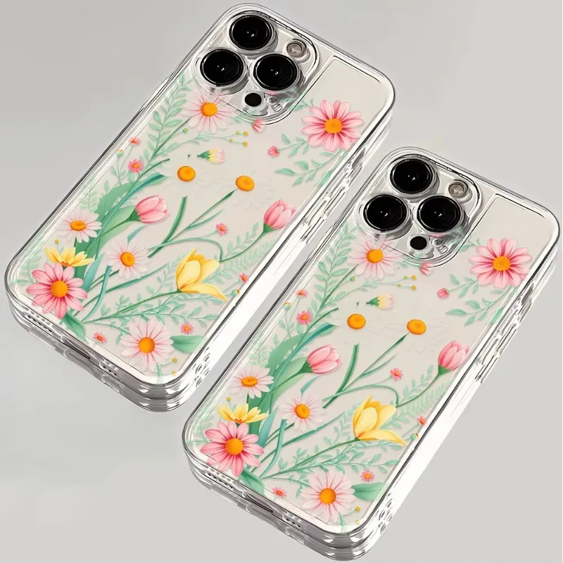 

Retro Flower Clear Phone Case For iPhone 16 15 11 12 14 13 Pro Max Mini X XSMax XR 7 8 Plus SE4 16e Cute Shockproof Silica Cover