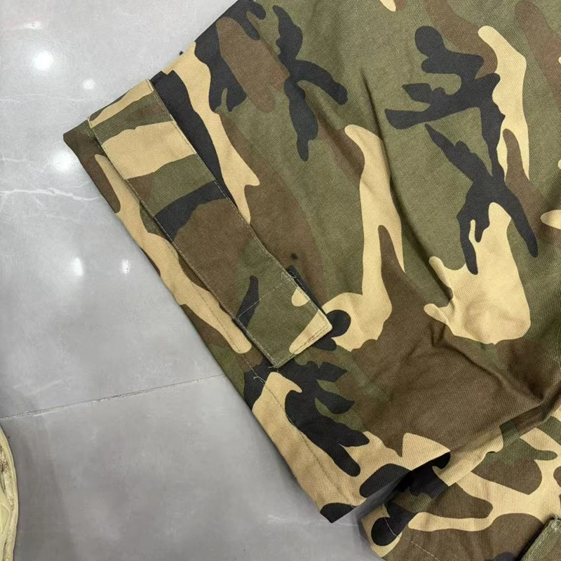 Camo Cargo Shorts für Herren, Baggy Multi-Pocket-Shorts mit Kordelzug in der Taille, Baumwolle, Streetwear, Hip-Hop, Camouflage, knielang, taktische Shorts – Detail 8