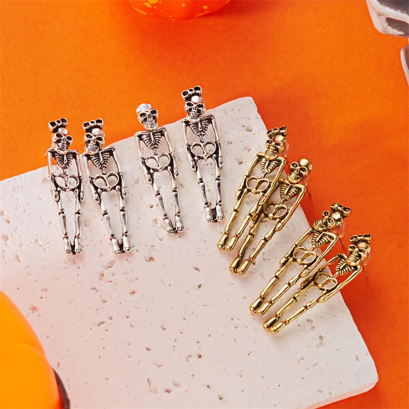

Trendy Asymmetric Skull Skeleton Dangle Earrings for Women Vintage Gothic Halloween Ghost Earrings Party Fashion Jewelry Gift