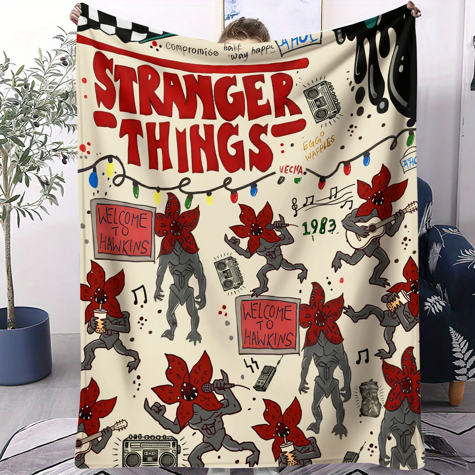 Hot Horror Serie TV S-Stranger T-Things Coperta stampata in cartone animato Coperta decorativa multifunzionale morbida e accogliente Regalo per fan di film