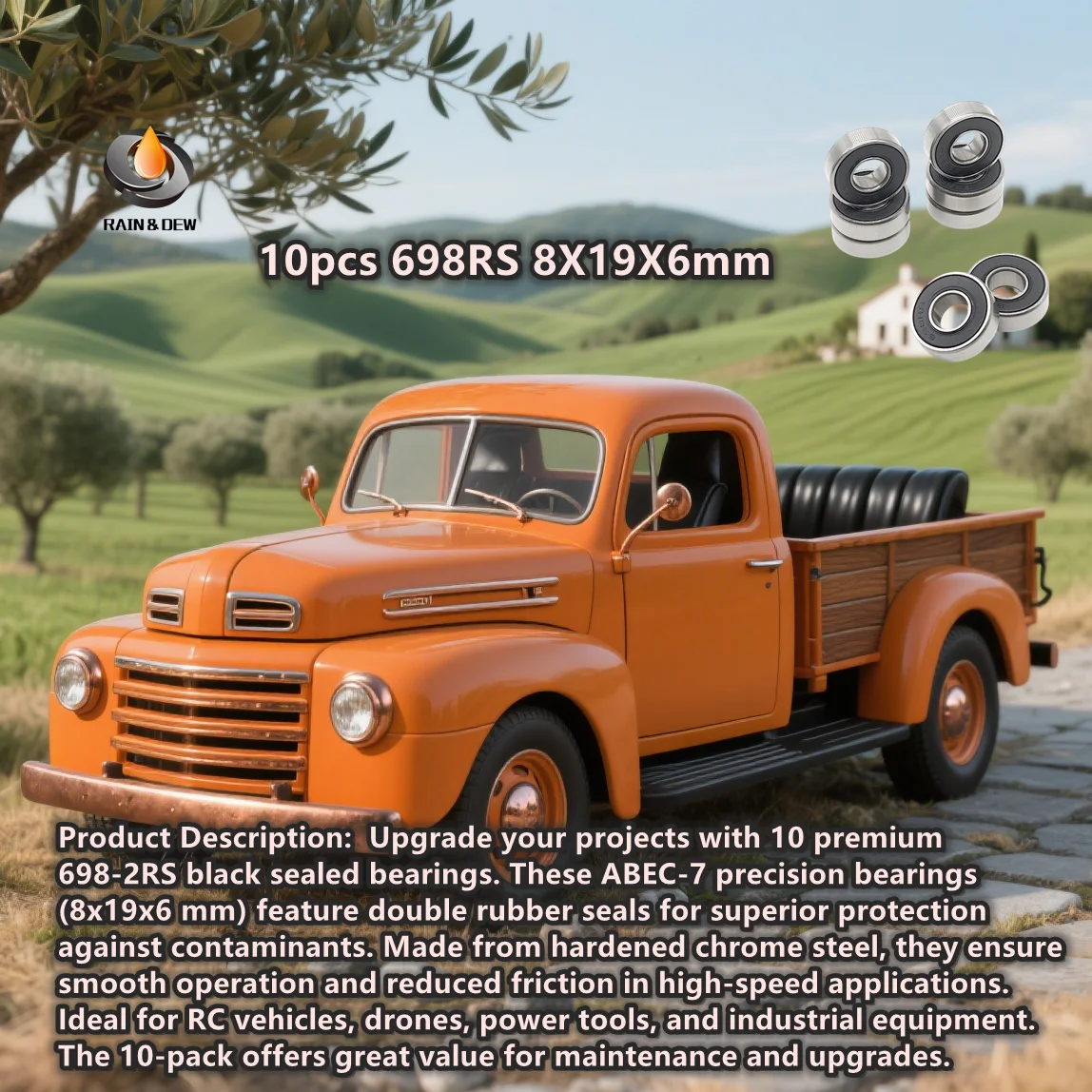 

10P 698RS Черные герметичные миниатюрные подшипники 8x19x6 мм ABEC-7 Прецизионные двойные резиновые уплотнения для радиоуправляемых автомобилей, дронов и промышленных инструментов