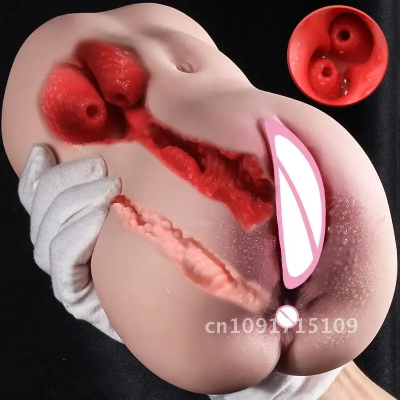 Realistic Vagina Masturbation Cup Uterus Blowjob 3D Artificial Vaginal for Men Dual Channel Anal Sextoys Pocket Pussy Sex Shop