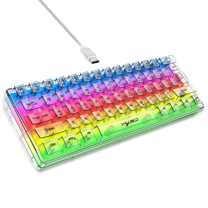 61 Keys Small Transparent Shell Gaming Keyboard LED Backlit Compact USB Mini Mute Keyboard for Office for Windows Dropship