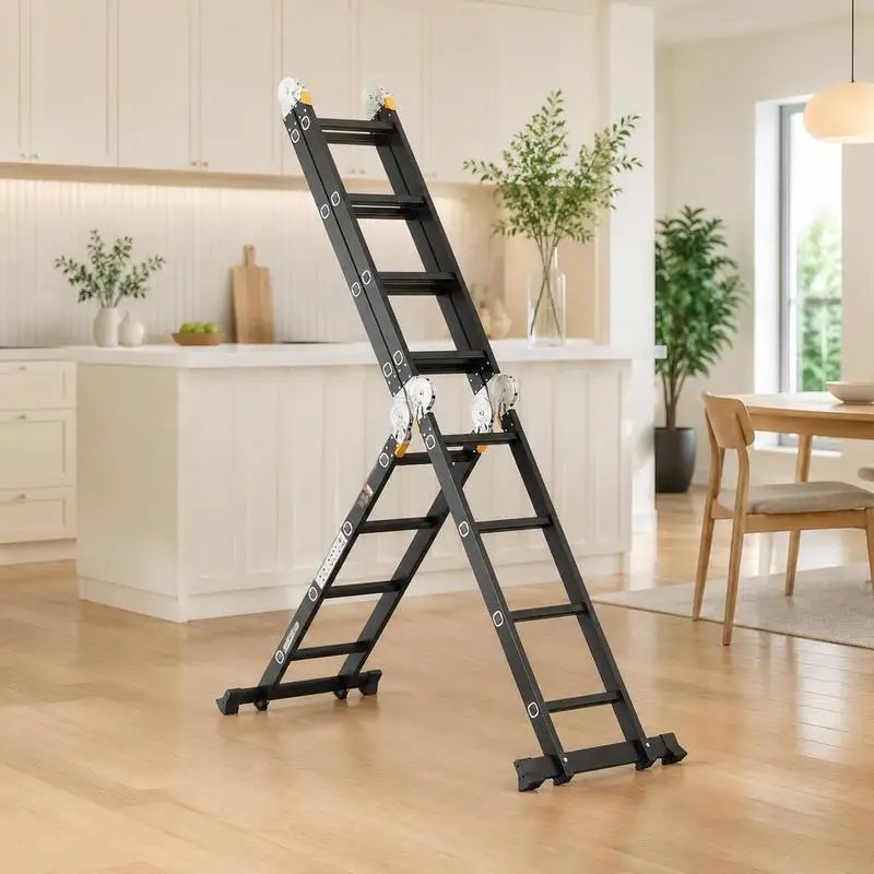 Échelle multi-usage, échelle multifonctionnelle 7-en-1, échelle en A avec 4 marches et plateau d'échafaudage, échelle télescopique, échafaudage-échelle 4650 mm, durable, capacité de charge 150 kg, pour usage extérieur