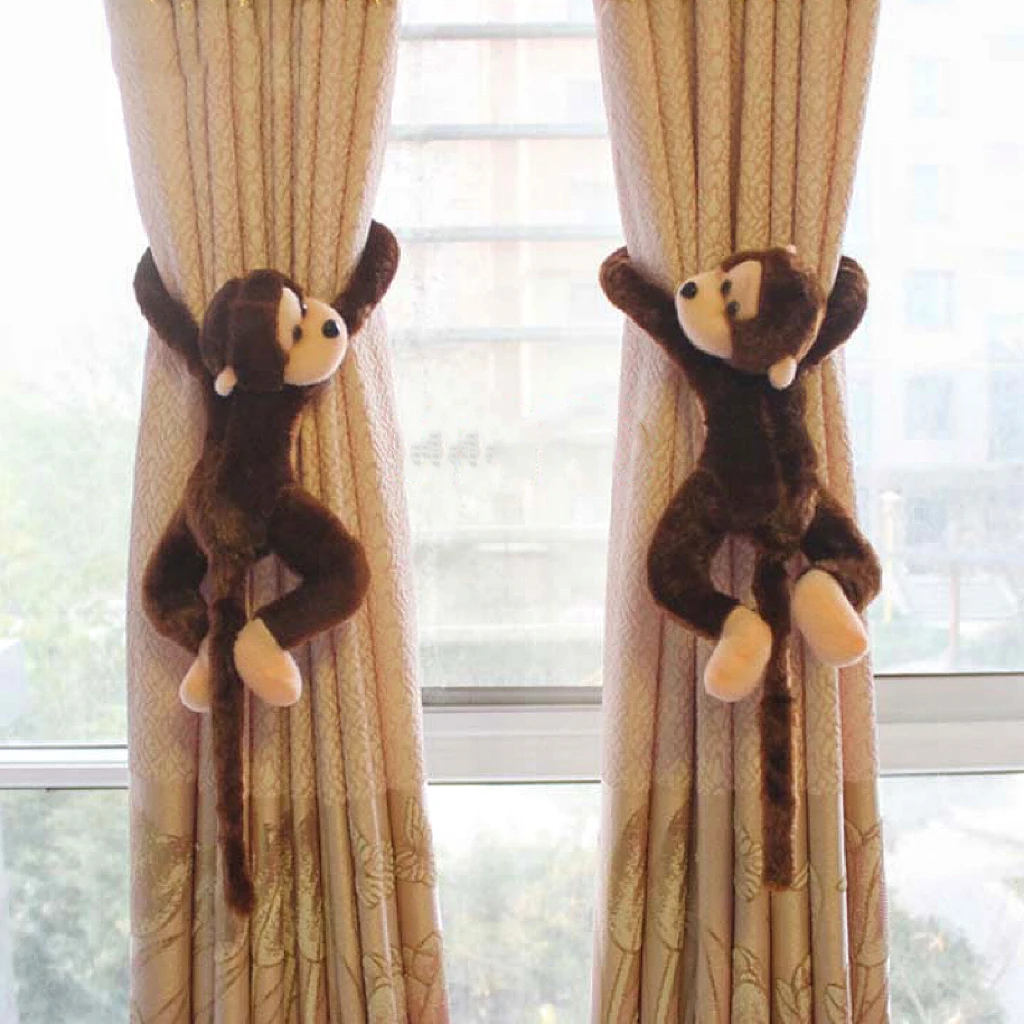 1Pc Stuffed Cartoon Animal Curtain Tiebacks Plush Cuddly Monkey for Kids Living Room Bedroom Window Home Decoration