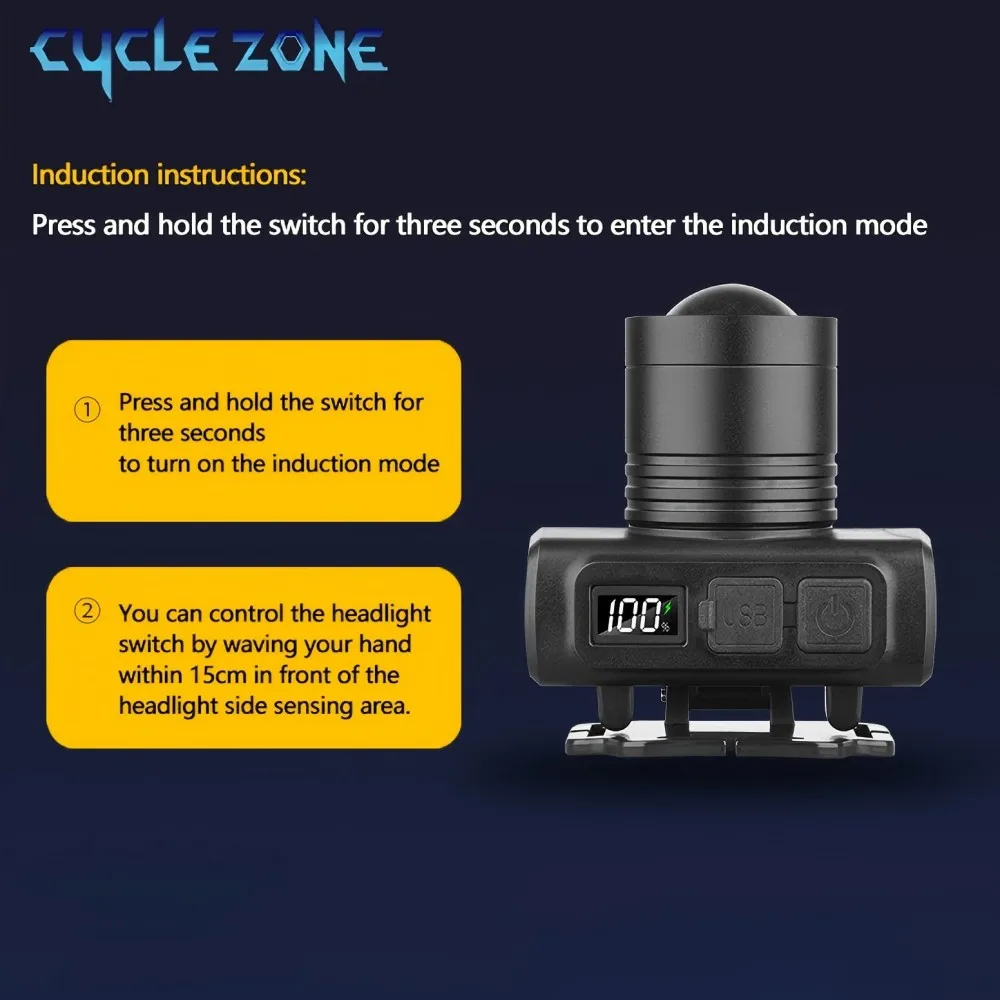 Portable LED Sensor Headlight Zoom Rechargeable Headlamp Outdoor Camping Emergency Night Fishing Hunting Powerful Torch Headlamp