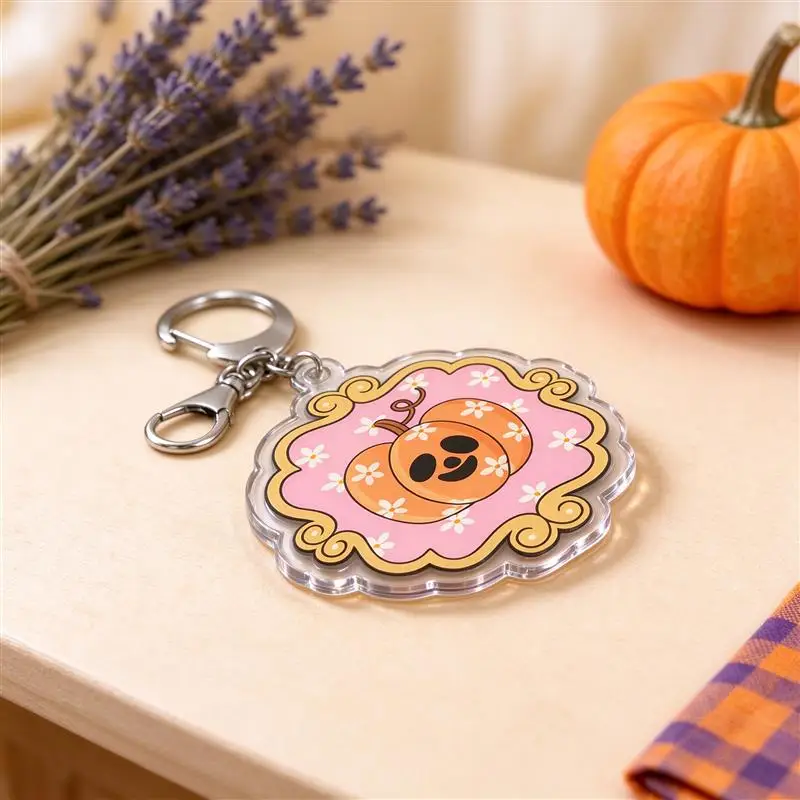 Compact Portable Wear Resistant Scratch Proof Exquisite Cute Dark Vintage Gothic Halloween Themed  Acrylic Keychain 5cm