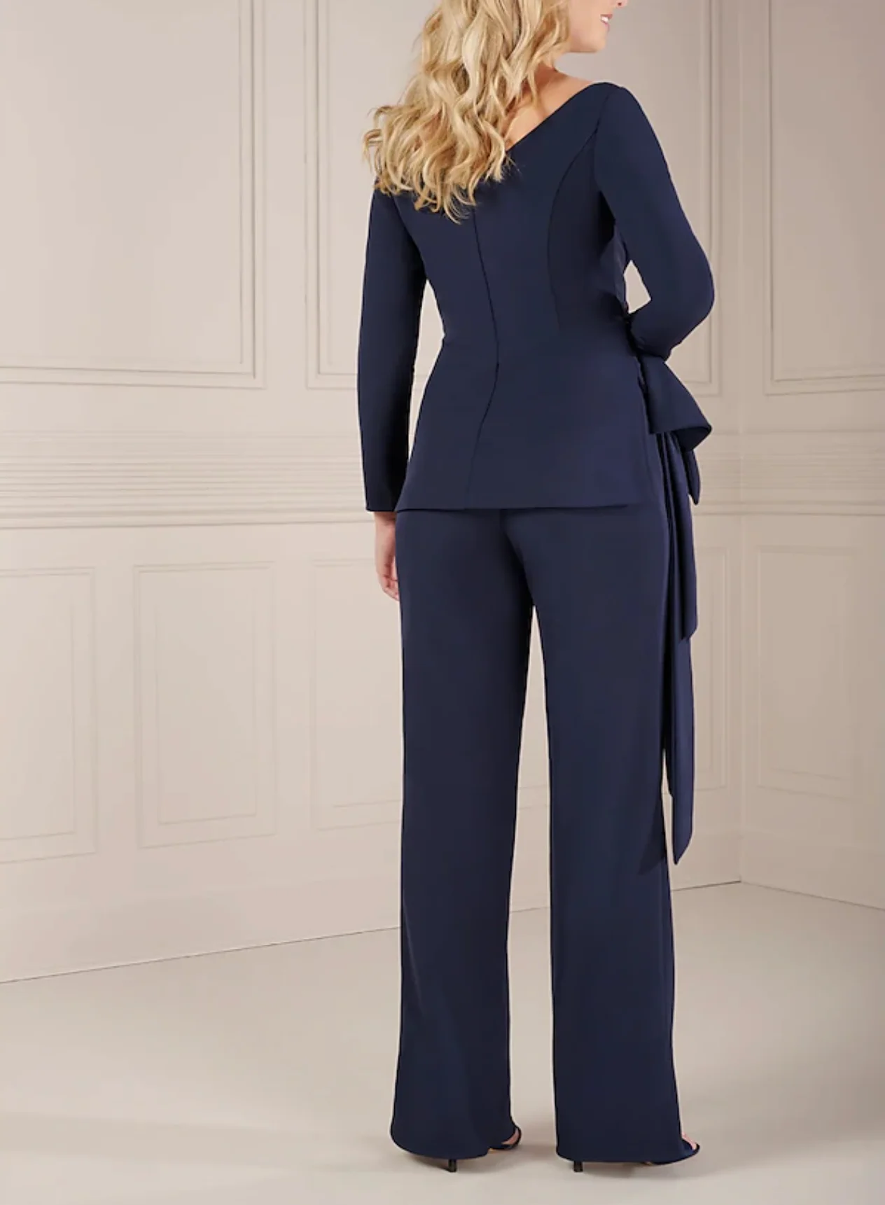 Jumpsuit / Pantsuit Mother of the Bride Dress Formal Wedding Guest Elegant V Neck Floor Length Chiffon Long Sleeve 2024