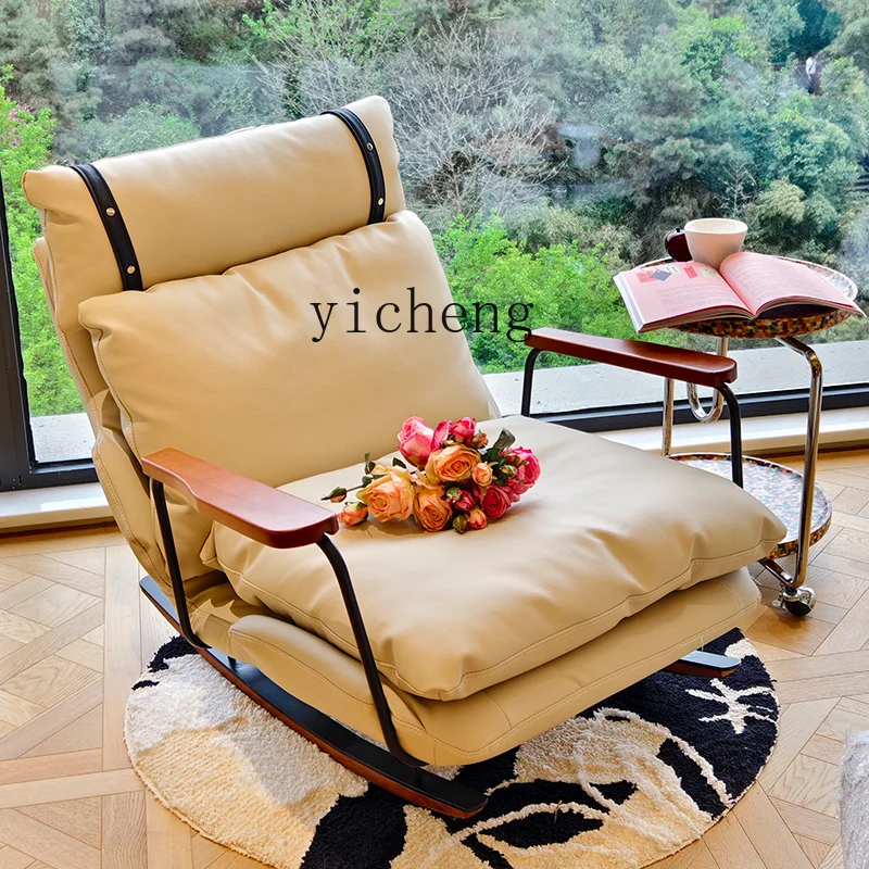 HYS retro single sofa leather art recliner balcony living room lazy leisure