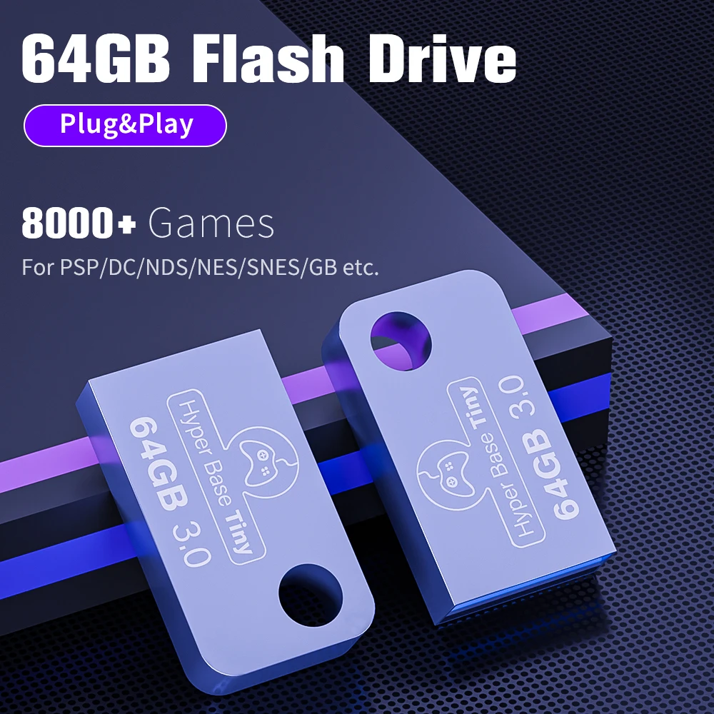 Gaming USB Flash Drive For PSP/DC/NDS/NES/SNES/GB Plug and Play For Steamdeck Windows PC/Laptop Pen Drive With 8000 Retro Games