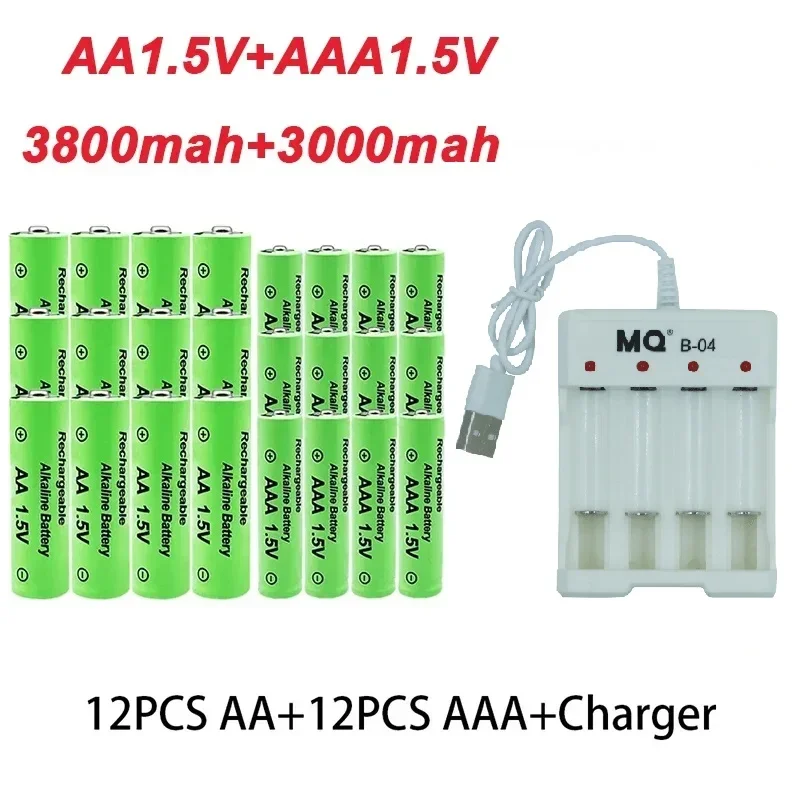 AA +AAA Battery New 1.5VRechargeableBattery AA3800MAH AAA3000 with USBCharger for LED Flashlight Flashlightorelectronicdevices