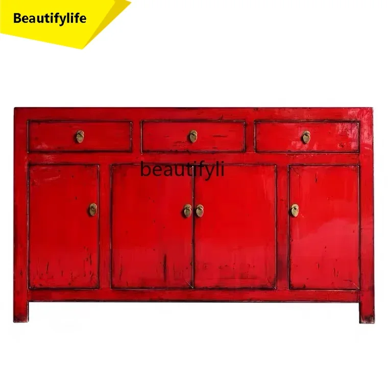 

01A New Chinese style old cabinet furniture storage dining side decorative cabinet solid wood retro foyer entrance cabinet01A