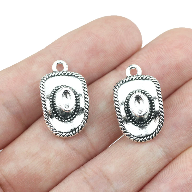 8 Pieces/Lot 13mm*22mm Dallas Antique Silver Plated Cowboy Hat Charm Pendant For Jewelry Making