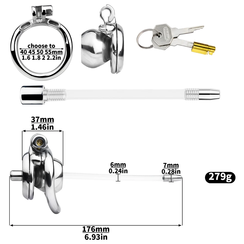 FRKO Small Button Inverted Chastity Cage For Men With Silicone Urethral Catheter Cock Lock Penis Ring BDSM Sex Toy For Men Gays 6