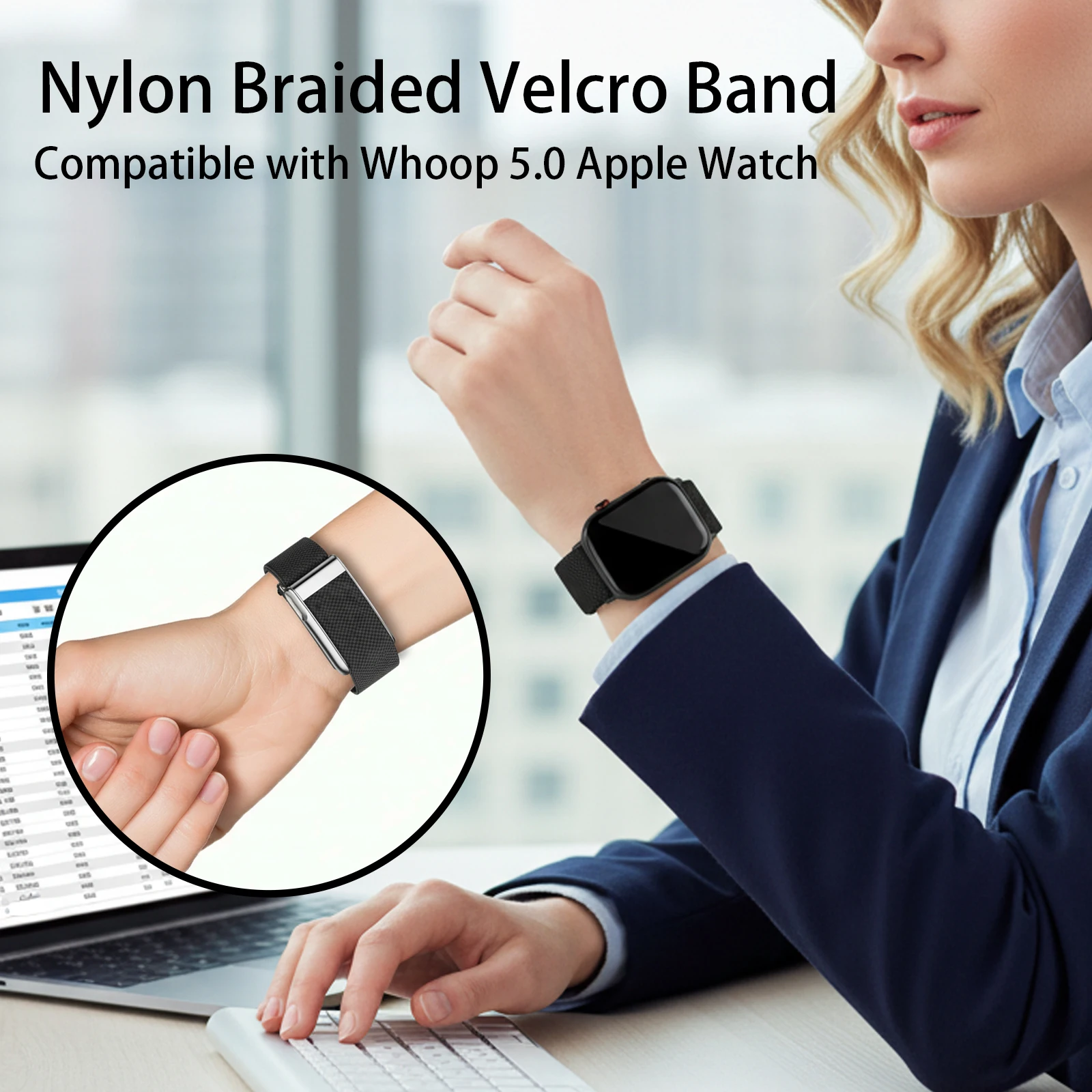 Nylon Sport Combo Band Compatible with WHOOP 5.0 & Apple Watch, Adjustable Fitness Wristband with Metal Bumper Case, Fits iWatch