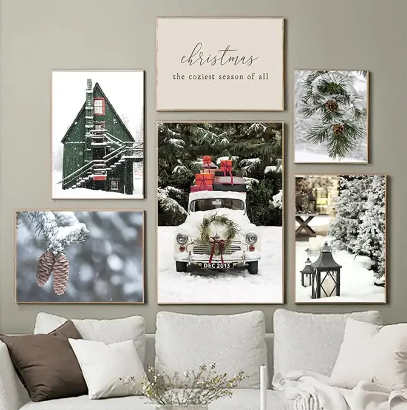 

Wall Art Canvas Painting Christmas Gift Green House Deer Squirrel Nordic Posters and Prints Wall Pictures for Living Room Decor