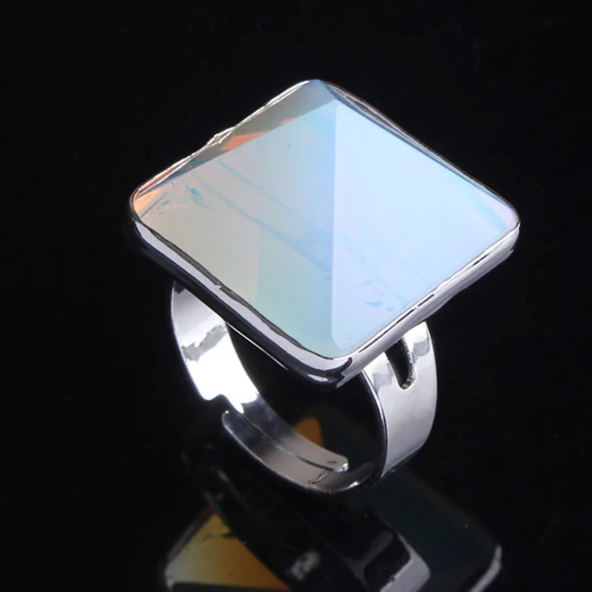 Silver Color Opalite Opal Pyramid Stone Rings For Women Opal Stone Adjustable Finger Ring Man Jewellery Gifts