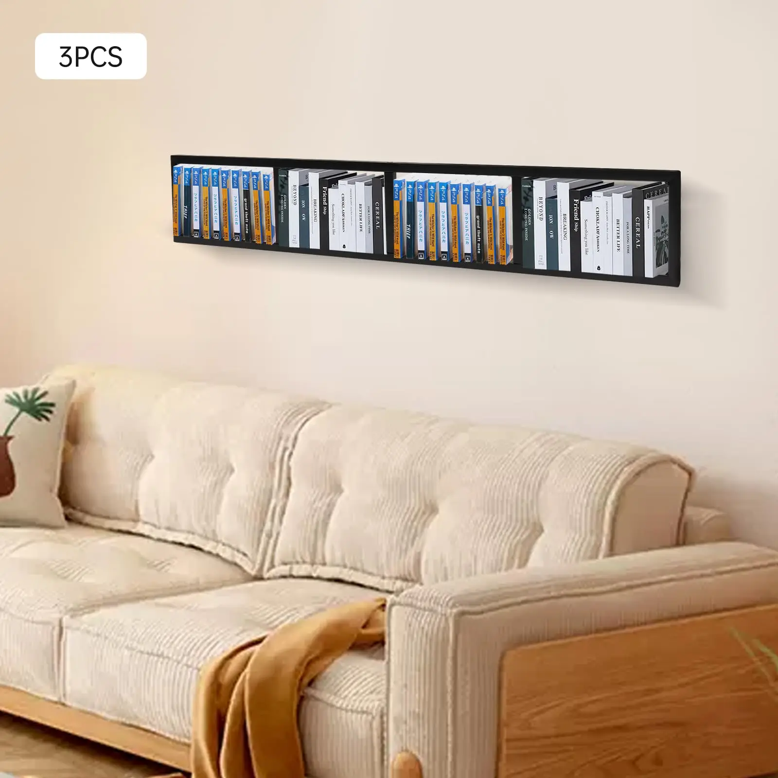 Rak Penyimpanan Media - Rak Penyimpanan Cd Desain Terbuka 34 Inci Pemasangan di Dinding - Rak Mengambang Logam Organizer Cd Dvd - Penyimpanan Kubus Med