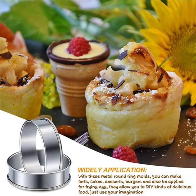 

ELEG-20 Pieces Double Rolled Tart Rings Round Muffin Rings Crumpet Rings Circular Tart Rings For Home Restaurant Baking Tools