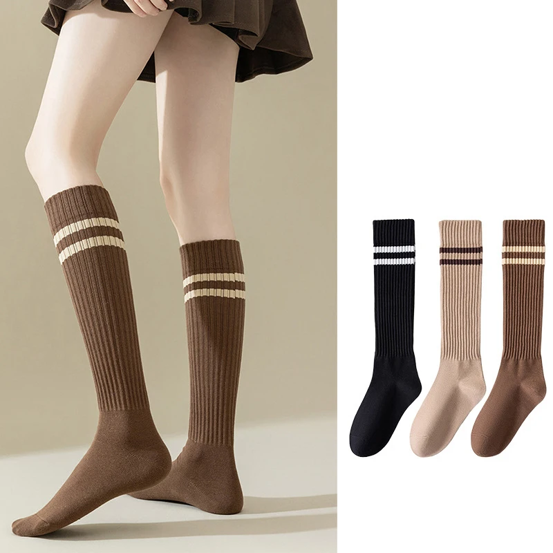 الجوارب للنساء طويلة جديدة عالية الجودة النمط الياباني السيدات جوارب موضة مخطط الفتيات نمط Preppy الإناث جوارب طويلة إلى الركب #3