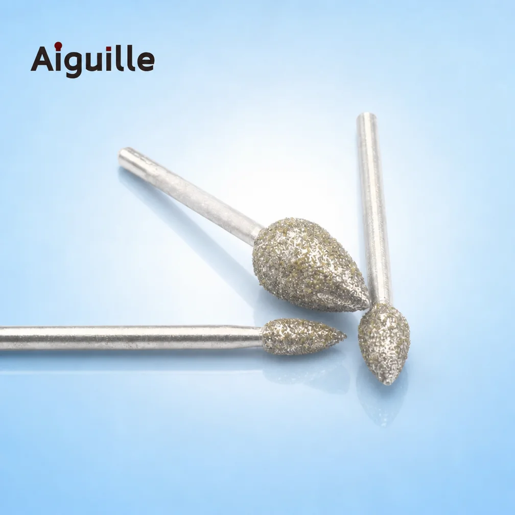 Aiguille 100pcs Torch-Shaped Diamond Burrs 60# 3mm Shank Grinding Tool for Rough Stone Work and Mold Deburring