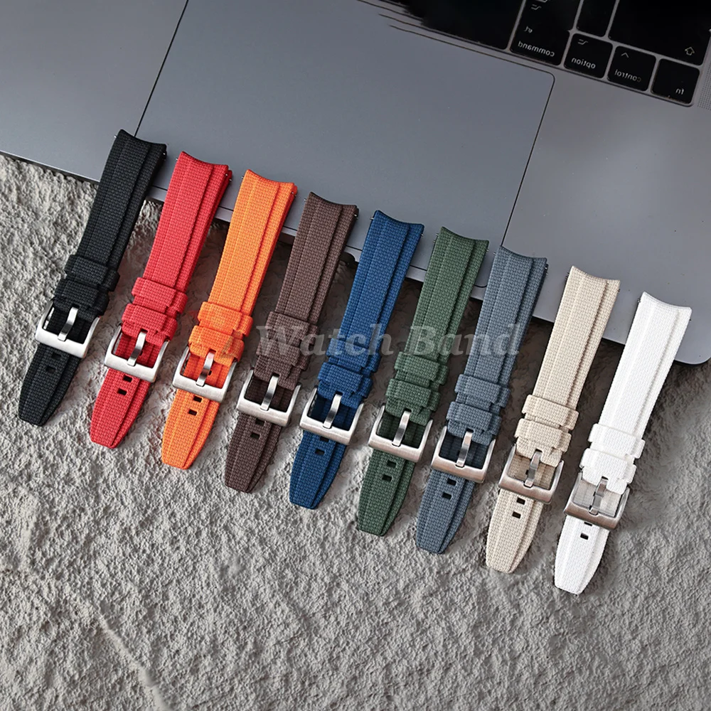 Arc End FKM Rubber Watch Strap 20mm 21mm 22mm Quick Release Woven Pattern Rubber Watch Band for Seiko for Rolex Wrist Bracelet