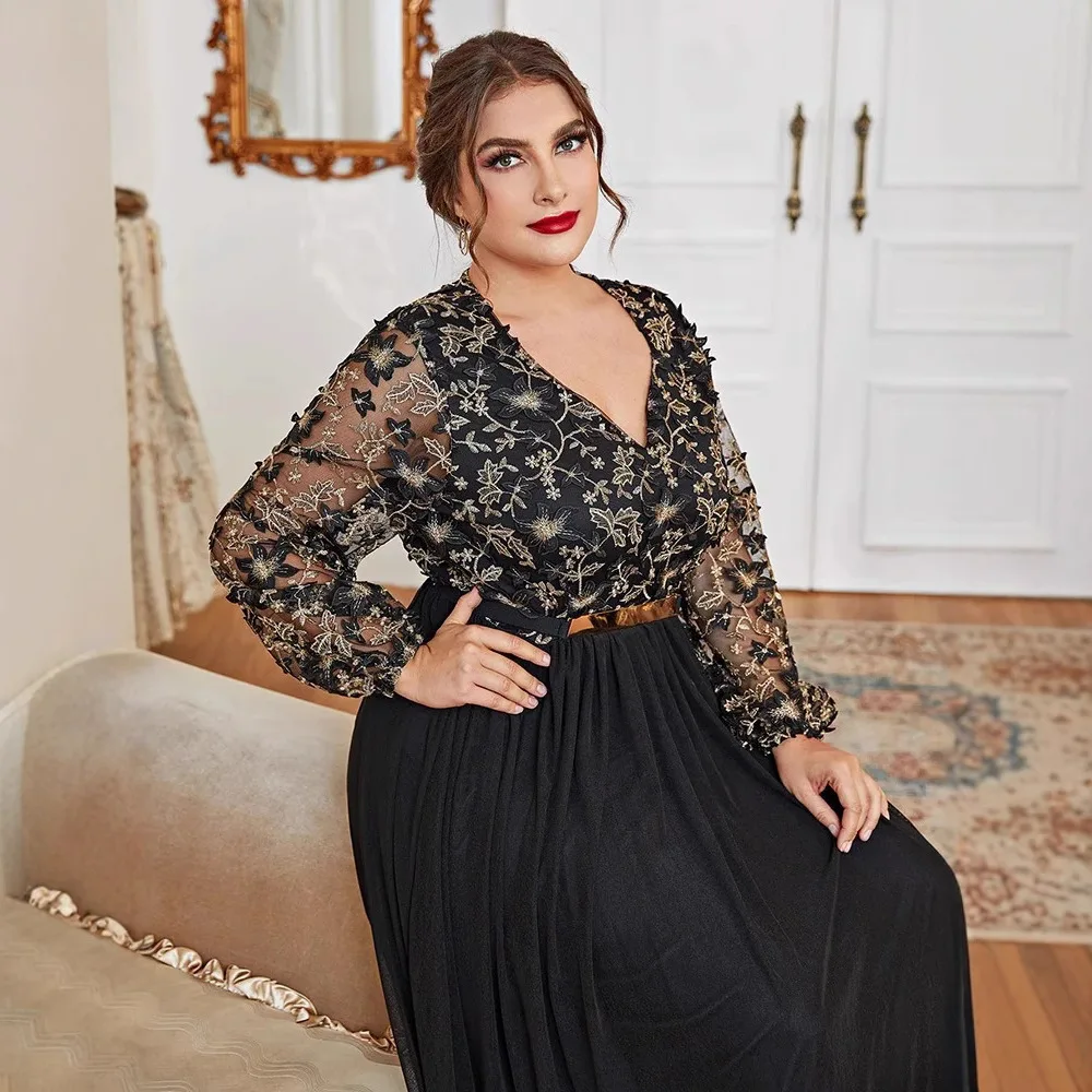 Dress Temperament V-neck Black Splicing Long Middle Eastern Arabic Long Dress 2026 Spring And Summer Trend Temperament